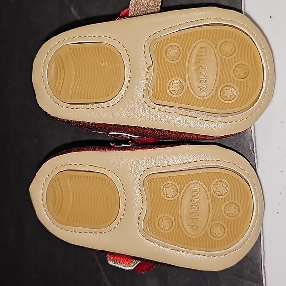 Red Ruby Bow Glitter myggpp Size 1 Girls Crib Baby Shoes - Picture 5 of 5